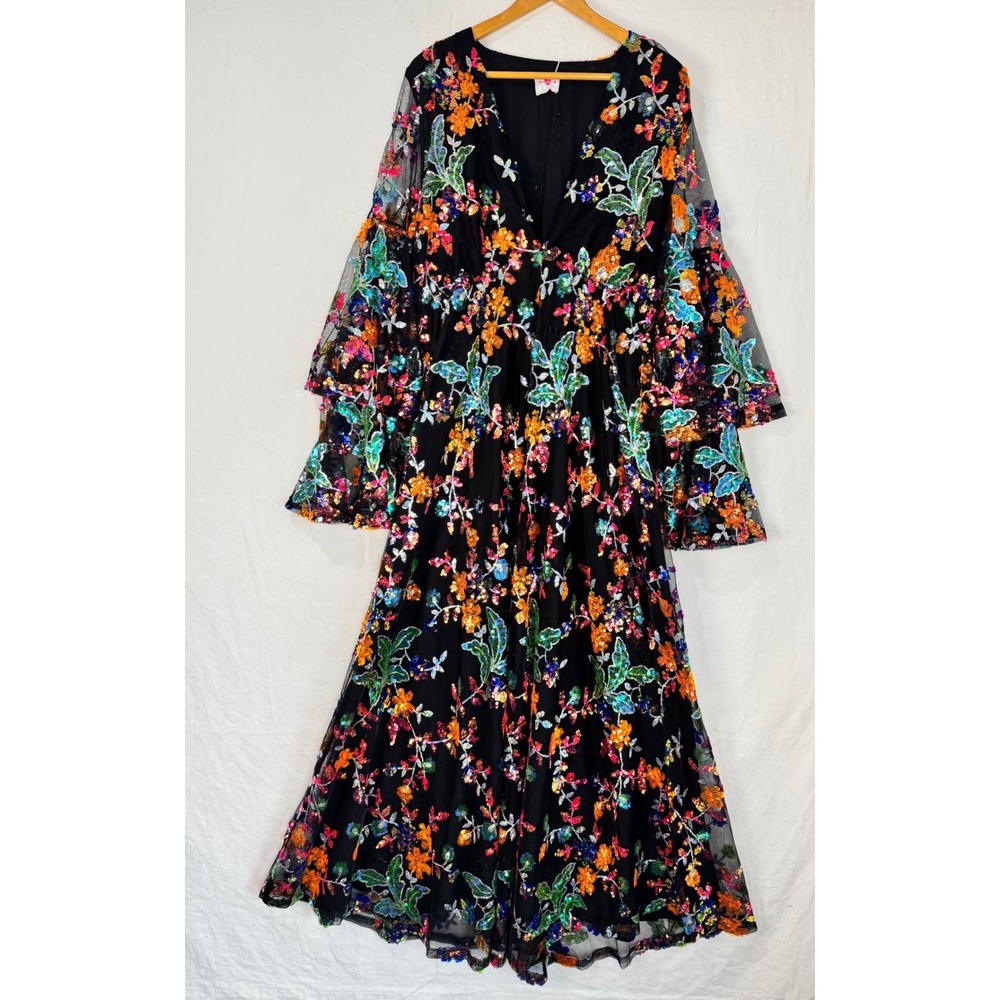 NWT Buddy Love Black Floral Sequin Maxi Dress - Picture 5 of 16